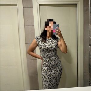 Zara Black and Cream Midi Dress